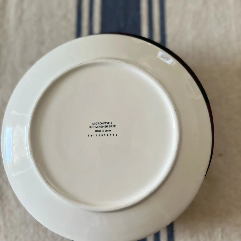 Set of 7 Pottery Barn Buffalo Plaid Check Red & Black Stoneware Salad Plates